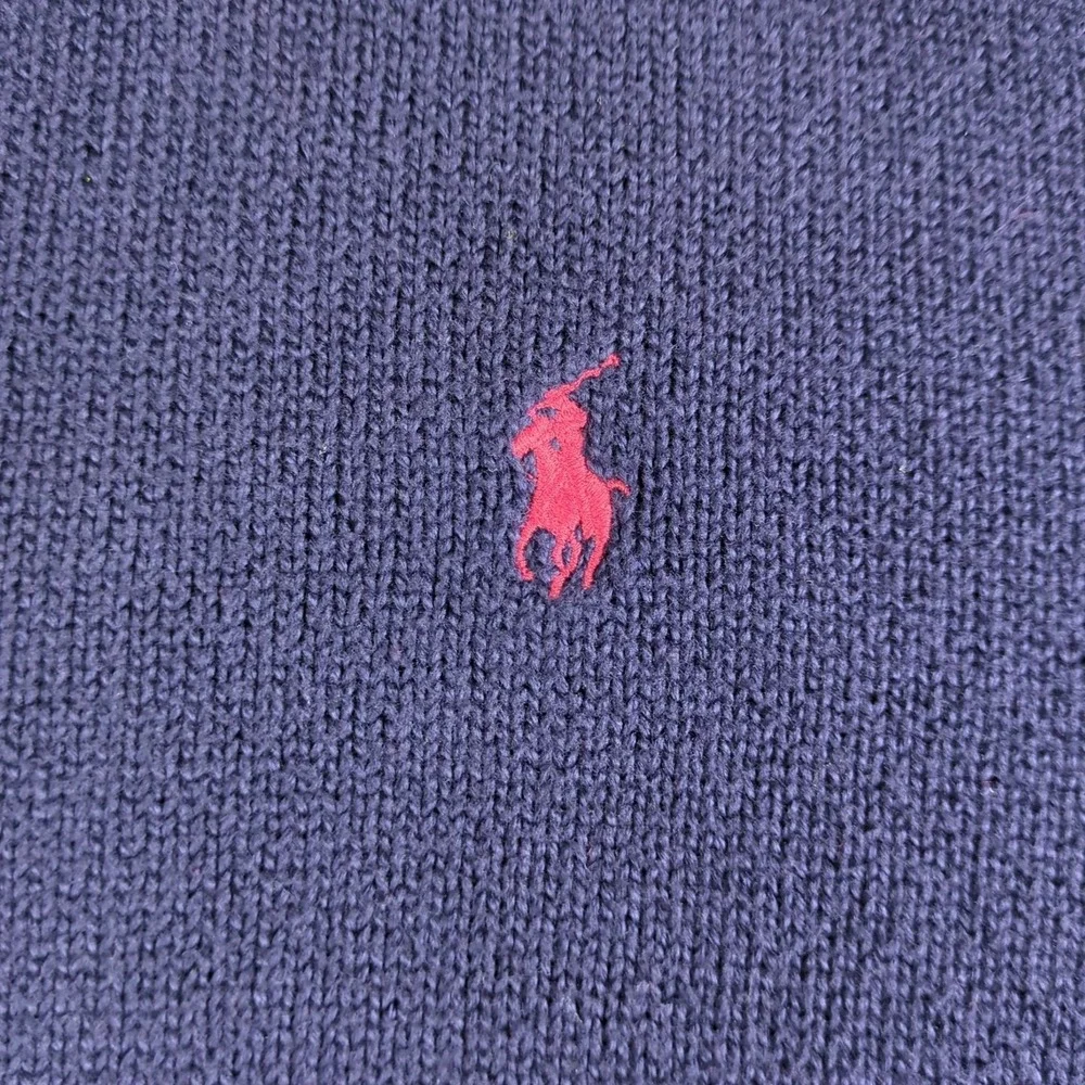 Vintage Polo Ralph Lauren 1/4 Zip Sweater Mens Medium Blue Red Striped Sleeve